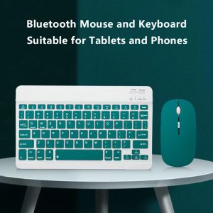 Клавиатуры 10 -дюймовая мини -Bluetooth Беспроводная клавиатура и розовая клавиатура для мыши для планшета для iPad/iPhone ноутбук, перезаряжаемая для iOS/Android