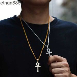 DE High Quality Fine Jewelry 925 Sterling Silver VVS Moissanite Ankh Cross Pendant Necklace For Men Women with GRA Certificate