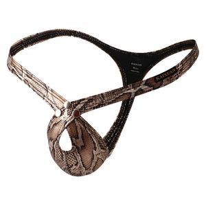 Imitação de pele de python masculina brilhante cintura baixa tanga sexy pequena abertura fina cinta roupa interior na moda masculina 917060