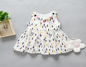 Sukienki dla dzieci noworodki deszczowe kropki śliczna sukienka maluchowa sundress z kolorowymi piłkami frędzlami niemowlę butikowi ubrania 3392054