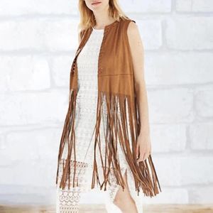 Women's Vests Women Long Tassels Suede Vest Open Front Hollow Hole Ladies Vintage Fringed Waistcoat Top Streetwear