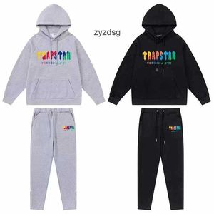 Hoodie Trapstar Full Tracksuit Rainbow Handduk broderi avkodande hooded sportkläder män och kvinnor sportkläder kostym dragkedja byxor storlek XL