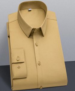 Бренды Дизайнерские эластичные однотонные рубашки для мужчин без нагрудного кармана с длинным рукавом Мягкие деловые мужские классические рубашки Повседневная удобная S6xl2471569