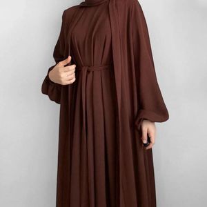 Ethnic Clothing Abaya 2 Piece Set Muslim Woman Sets Abayas Kimono With Sleeveless Hijab Dress Islamic Matching Outfit Dubai Turkey Ramadan