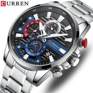 Relógio para homem curren luxo quartzo cronógrafo esporte à prova dwaterproof água homem relógios militar moda aço inoxidável relógio de pulso 240227