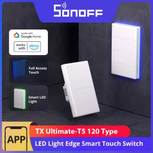 Control SONOFF T5 WiFi Smart Wall Switch 120 Type Full Touch Access LED Light MultiSensory eWeLink Remote Control via Alexa Google