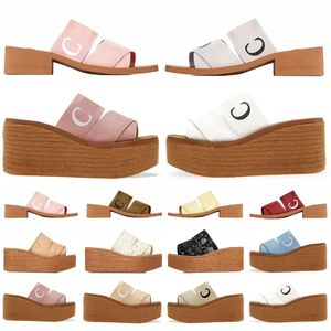 Woody Mules Designer Chinelos Slides Sandálias Mulheres Flat Slider Canvas Borracha Bege Branco Preto Rosa Lace Lettering Tecido Mulher Verão Fundo Grosso Flip Flops Slide