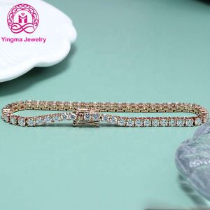 Joia de moissanite de alta qualidade 7 polegadas 3mm d Vvs1 Moissanite diamante real rosa ouro 14k pulseira de tênis para homens e mulheres