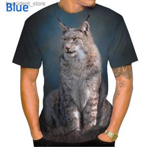 Homens camisetas Nova venda quente respirável lince 3d impresso mens manga curta t-shirt moda casual manchado animal design unisex streetwear top l240304