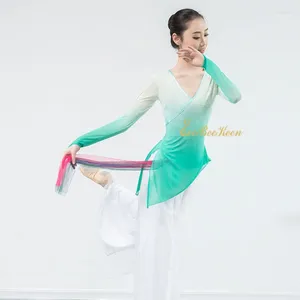 Scen Wear Teacher Gradient Gaze Bodysuit Adult Classical Dance Yoga Sport Coat Gymnastics Leotards for Women Ballerina Ballet