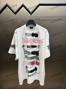 xinxinbuy Men designer Tee t shirt 2024 Graffiti letter printing paris pattern short sleeve cotton women blue black red XS-L