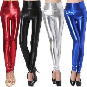 Leggings High Waist Shiny Wet Liquid Look PU Faux Leather Metallic Stretchy Leggings Sexy Dance Pants Disco Leggins