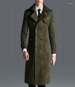 Men039s trench coats inglaterra homens de negócios maxi longo falso camurça couro mantel exército militar casaco fino ajuste blusão casaco 6680626