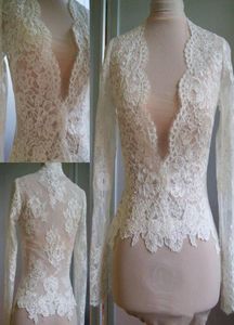 Vintage Wedding Wrap Bolero Jackets White Ivory Wedding Top Lace Long Sleeve Scalloped V Neck Custom Plus Size Bridal Accessories6588769