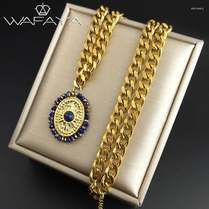 Pendant Necklaces Vintage Sun Star Crystal Lapis Lazuli Oval Necklace For Women Stainless Steel Gold Color Choker Clavicle Chain Jewelry