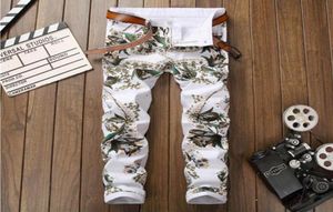 Populära män tryckt White Slim Fit Jeans Brand New Summer Designer Stretch Streetwear Denim Pants Byxor 5819812654