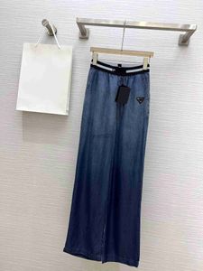 Calças de brim femininas de luxo marca 2022 moda azul cintura usar perna calças femininas denim qualidade moda jeans t1 240304