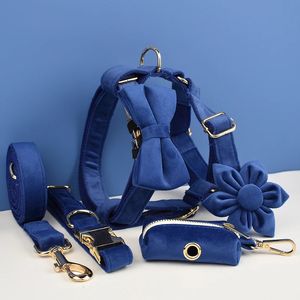 Marineblaues Samt-Hundehalsband- und Leinen-Set für Hunde, individuell graviertes Namensschild, Heimtierbedarf, Velvet36 240226