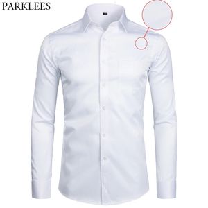 Biała sukienka biznesowa Mężczyźni Masowe Slim Fit długie rękawowe SOILD Casual Shirts Mens Working Office Wear z kieszenią S-8XL 240304