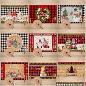 Mats Pads Merry Christmas Placemats Linen Table Non-Slip Washable Waterproof Plaid Xmas Tree Snowflake Pine For Holiday Party Dini Dhuee