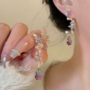 Needle Zircon Flower Droplet Tassel Personalized Sweet Pastoral Style Fashion Temperament Earrings for Women