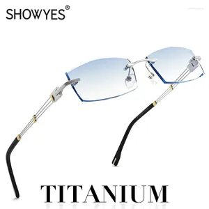 Óculos de sol casual miopia óculos titânio negócios homens anti luz azul filtros cavalheiro óculos sem moldura diamante corte borda eyewear