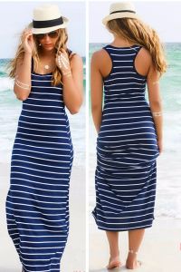 Dress Sexy Lady Womens Hobo Stripe Summer Beach Dress Long Maxi Vest Sundress 3 Colors