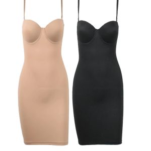 Vestidos emagrecem Shapewear de comprimento completo desliza o corpo de tubo reto do corpo modelador feminino sob os vestidos de underwire xícara preta preta