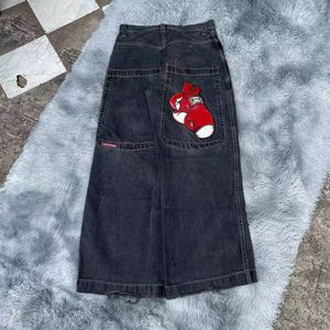 Jnco Y2K Streetwear Erkekler Giyim Bol kot hip hop yüksek kaliteli işlemeli desen siyah kot pantolon goth geniş bacak 240112