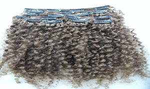 Brasileiro humano virgem remy clip ins extensões de cabelo crespo cachos trama de cabelo medum marrom 4 color9440098