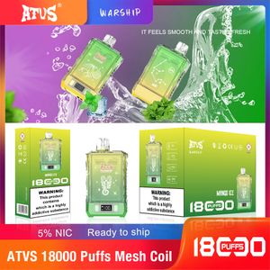 ATVS vape 퍼프 18000 UFF 16 색 일회용 vape e-cigarettes vapes 전자 장치 사전 채워진 vape 18k 15k 12k