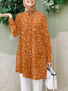 Tops ZANZEA Women Muslim Fashion Blouse Long Sleeve Shirt Causal Tops Turkey Abaya Islamic Clothing Polka Dot Printed Blusas Femme