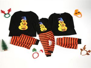 2020 New Family Parentchild Wear European And American Round Neck Christmas Stripe Print Pumpkin Long Sleeve Pajama Set6610005