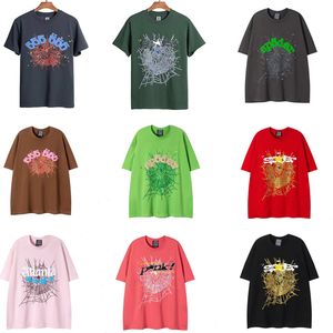 メンズスパイダーTシャツデザイナーTシャツ55555スターフォームプリント高品質のショートパンツスリーブTシャツピュアコットンピンクグリーン女性トレンディカップルサマーティールーズシャツ