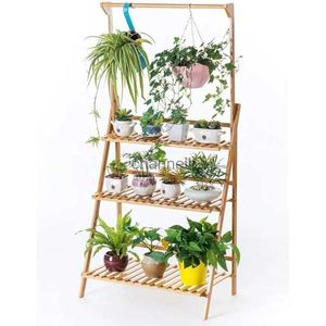 Andra trädgårdsbyggnader Copree Bambu 3-Tier Hanging Plant Stand Planter hyllor Flower Pot Organizer Rack Foldning Display YQ240304