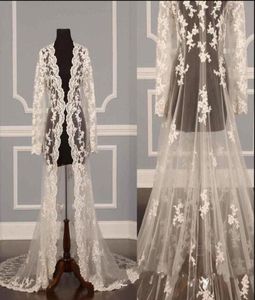 Solovedress New Elegant Long Lace Appliques Wedding Jacket long sleeves Handmade Bridal Shawls Cape Sheer Coat Wedding Accessories6034514