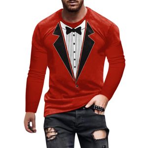 Mens Y2k Topps Fake Suit Bow Tie Graphic T Shirts Street Casual Fashion Mens Tshirt Långärmad rund hals Estetiska kläder 240226