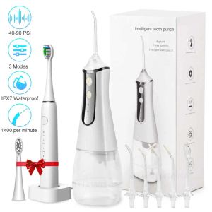 Bleaching Professionelle Dental Wasser Jet Munddusche Elektrische Zahnbürste Geschenk Cordless Zahn Reiniger Wiederaufladbare USB Wasser Flosser
