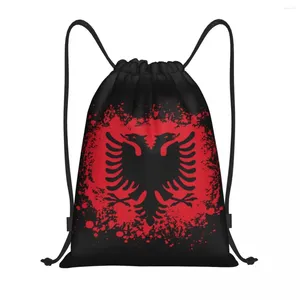 Shopping Bags Retro Albania Flag Drawstring Backpack Women Men Sport Gym Sackpack Portable Albanian Bag Sack