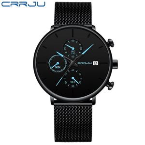 Mens Women Stopwatches Crrju unik design Luxury Sport Wrist Watch Rostfritt stål Mesh Rem Herrmode Casual Date Watc278f