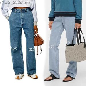 Jeans Designer Jeans, High Cay Street'e Gelen Yama Loewees İşlemeli Dekorasyon Mavi Düz Denim 240304
