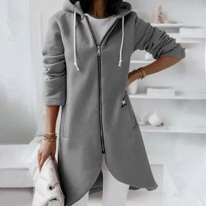 2024 primavera feminino hoodie preto manga longa com capuz veludo bolsos zíperes casaco quente feminino verão na moda casual senhoras roupas 240223