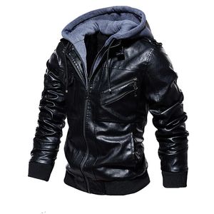 Männer Marke Military Mit Kapuze Zipper Motorrad Leder Jacke PU Leder Jacken Herbst Mantel Plus Größe S-5XL Drop 240304