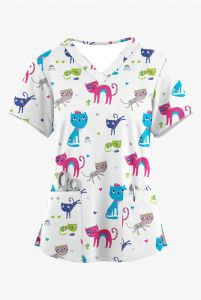 Dress Cat Print Scrub Women Summer Scrub Top 2023 Collar Scrub Top Short Sleeve Butterfly Nurse Uniform Pet Shop Overalls