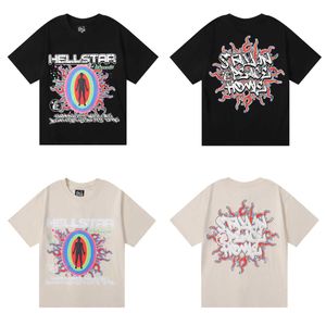 Mens Hellstar T-Shirts 2024 Amerikan Moda Markası Özet Mektup Geçiş Eğlencesi Yüksek Kaliteli Çift İplik Saf Pamuk Kırmıkan Kısa 3Q0QV2ZBC8N1