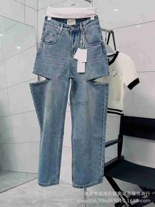 Jeans da donna Jeans Designer Arrivi Vita scavata Patch Decorazione Blu Denim Marca Warm Loewee Purpl Hig 240304