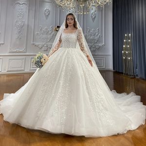 2024 Luxury Wedding Dress For Brides Bling Long Sleeves Pearls Beading Embroidery Lace Bridal Gowns Arabic Dubai Vestidos De Novias Custom Made
