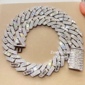 24 mm biżuterii biżuterii Sterling Srebrny 925 Big Heavy Miami Cuban Link Sain Out Baguette Moissanite Diamond Men Naszyjnik