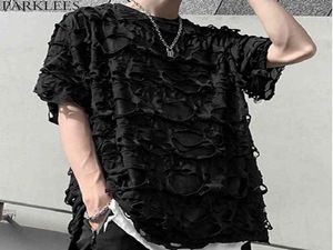 Hip Hop Ripped Hole Tshirt Men Youth Loose Casual Transparent Tee Shirt Homme See Through Nightclub Party Perform Streetwear 2XL 29490194