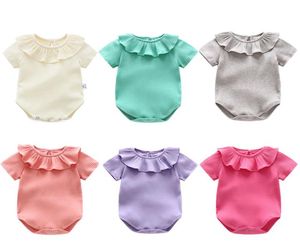 Retailwhole Baby Girls Romper Spädbarn nyfödd rufs Bomull Rompers Onesies Jumpsuit Jumpsuits Barn Designers kläder Kids1752074